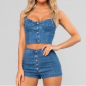 Fashion Nova Denim Two Piece Short Set